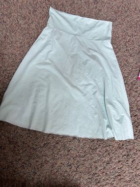 Women's Midi Skirt in Light Mint - Flared Fold-Over Waist